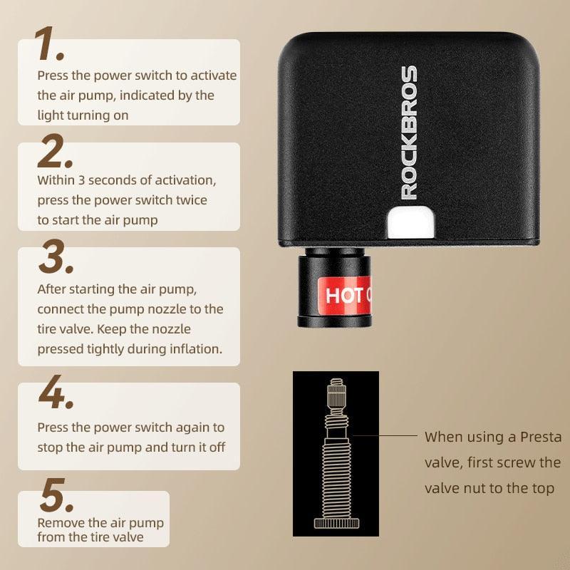 Rockbros Mini Electric Air Pump Portable 100psi Rechargeable - VirtuousWares:Global