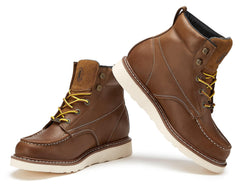 ROCKROOSTER Edgewood Men's 6 inch Brown soft toe wedge work boots with - VirtuousWares:Global
