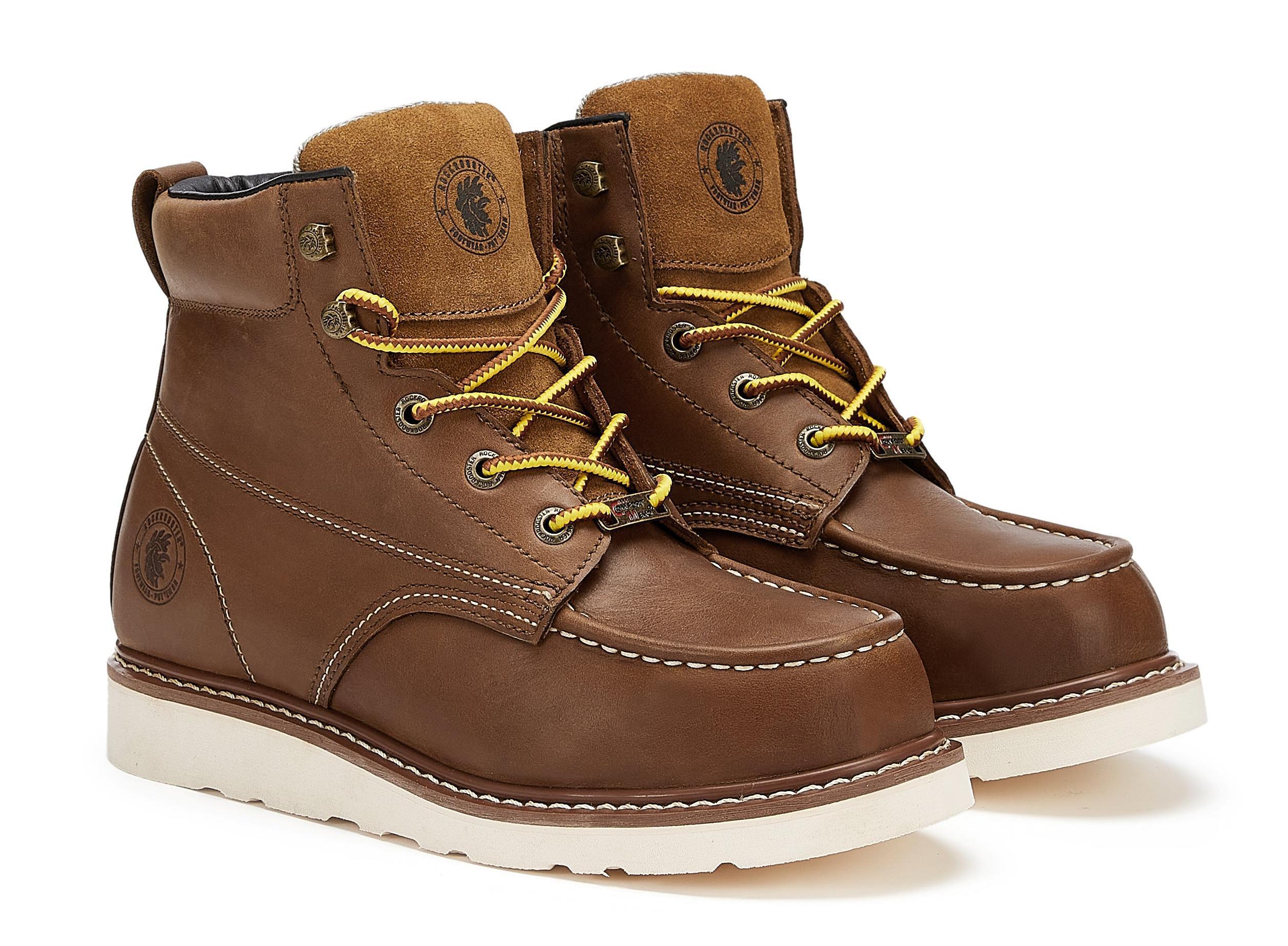 ROCKROOSTER Edgewood Men's 6 inch Brown soft toe wedge work boots with - VirtuousWares:Global