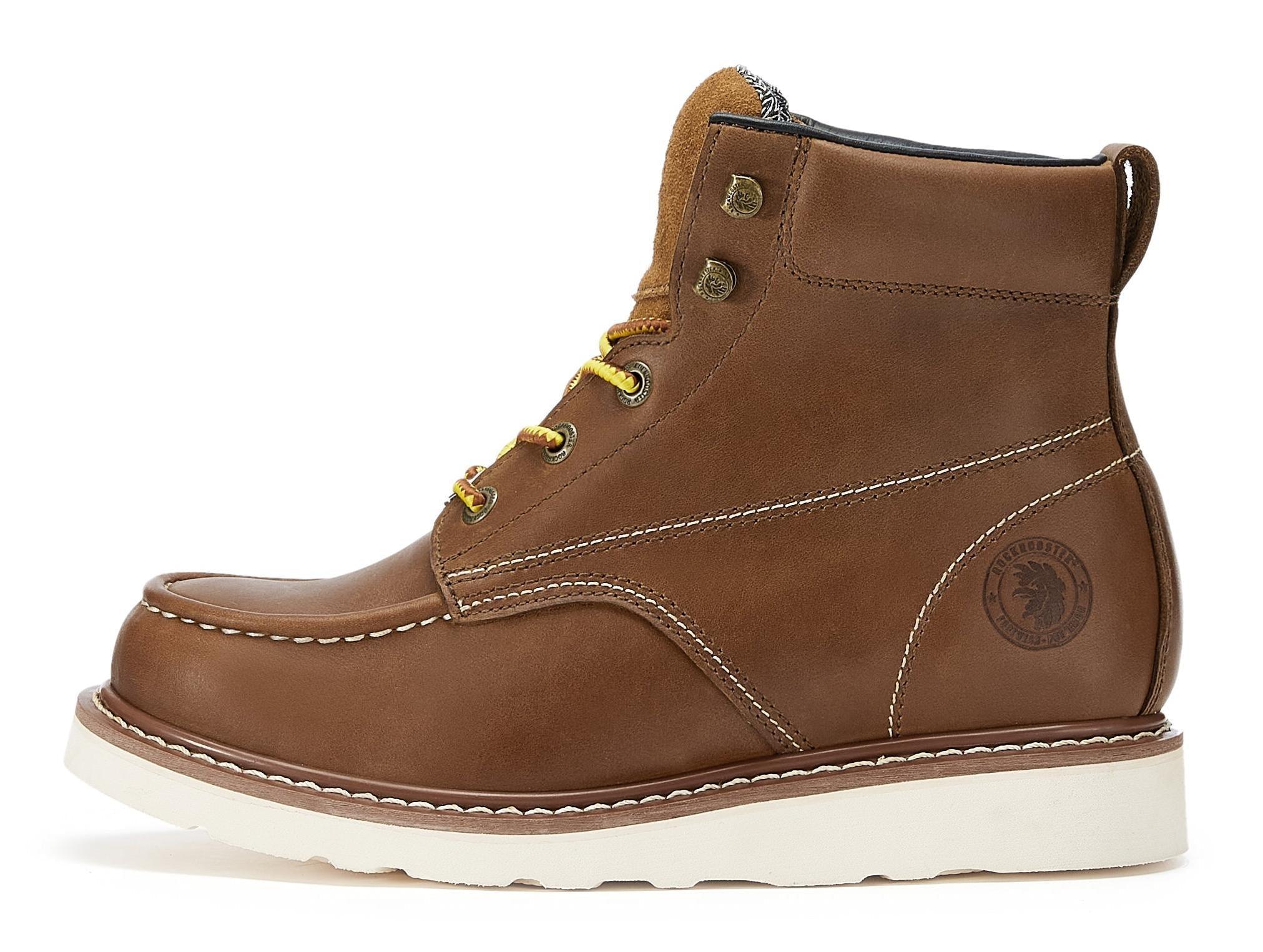 ROCKROOSTER Edgewood Men's 6 inch Brown soft toe wedge work boots with - VirtuousWares:Global