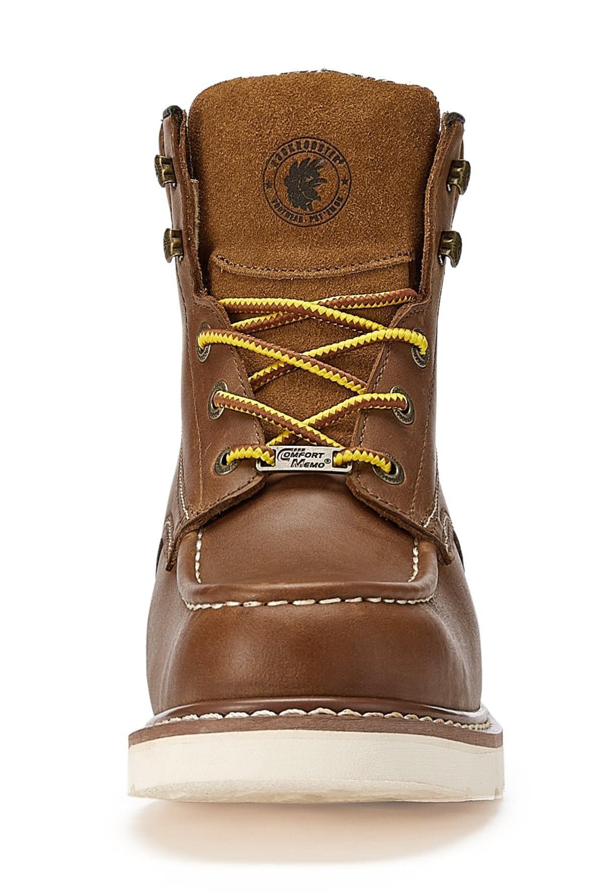 ROCKROOSTER Edgewood Men's 6 inch Brown soft toe wedge work boots with - VirtuousWares:Global