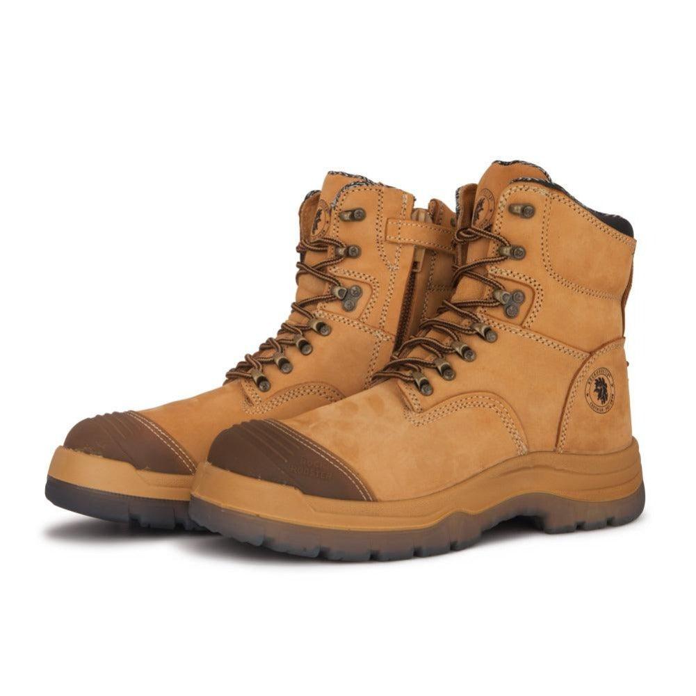 ROCKROOSTER Kimberly Tan 7 inch Zip-sided Steel Toe Leather Work Boots - VirtuousWares:Global