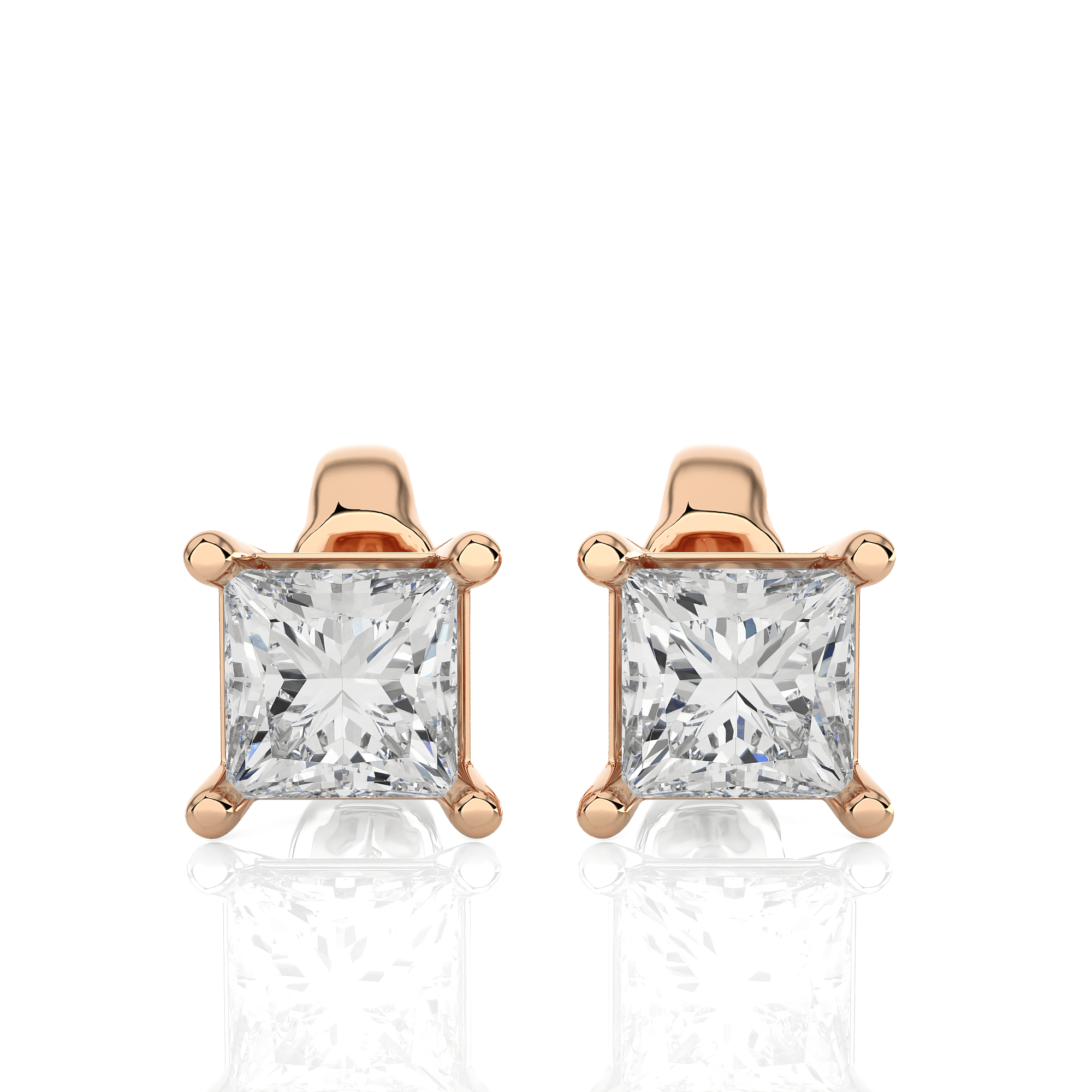 Rose Gold Moissanite Single Solitaire Princess Earring – WE0074 - VirtuousWares:Global