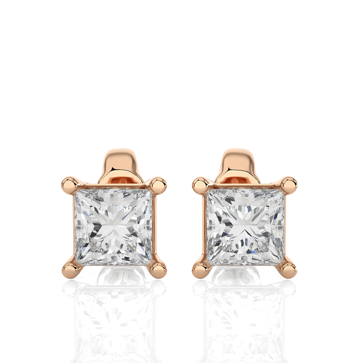 Rose Gold Moissanite Single Solitaire Princess Earring – WE0074 - VirtuousWares:Global