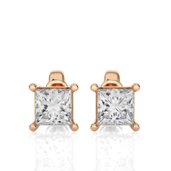 Rose Gold Moissanite Single Solitaire Princess Earring – WE0074 - VirtuousWares:Global