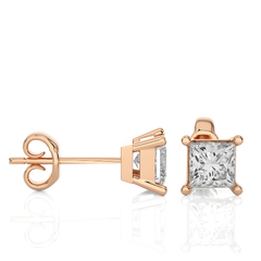 Rose Gold Moissanite Single Solitaire Princess Earring – WE0074 - VirtuousWares:Global