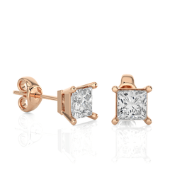 Rose Gold Moissanite Single Solitaire Princess Earring – WE0074 - VirtuousWares:Global