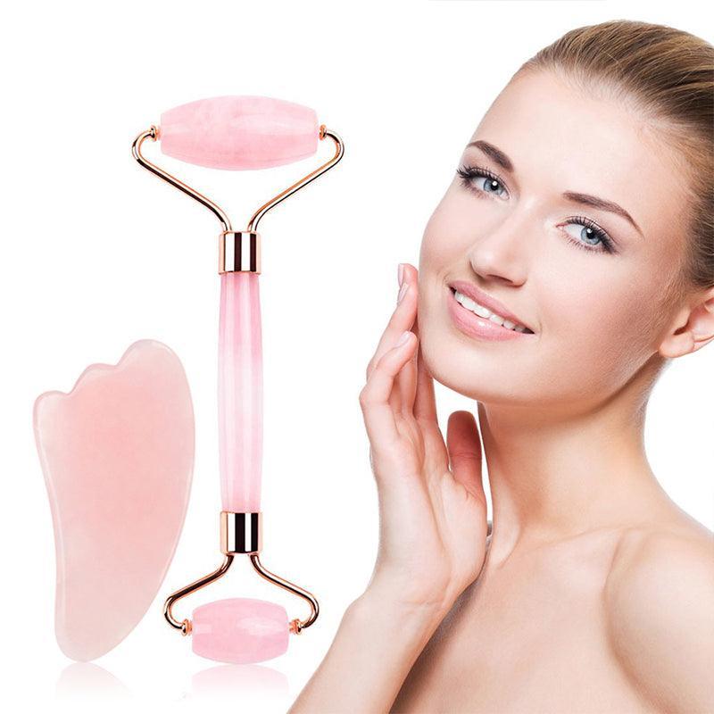 Rose Quartz Roller Slimming Face Massager Lifting Natural Jade Facial - VirtuousWares:Global