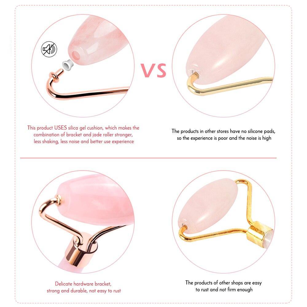 Rose Quartz Roller Slimming Face Massager Lifting Natural Jade Facial - VirtuousWares:Global