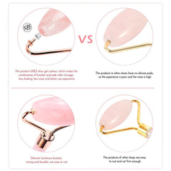 Rose Quartz Roller Slimming Face Massager Lifting Natural Jade Facial - VirtuousWares:Global