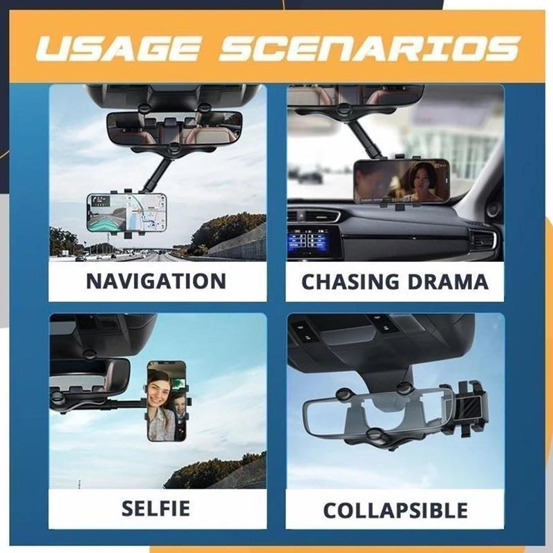 Rotatable Retractable Rearview Mirror Phone Holder For Car - VirtuousWares:Global