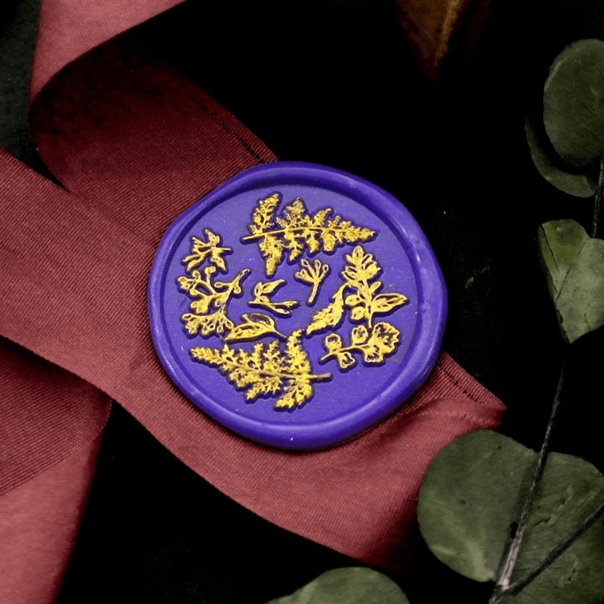 Round Botanic Leaves Metal Stamp / Wedding Wax Seal Stamp - VirtuousWares:Global