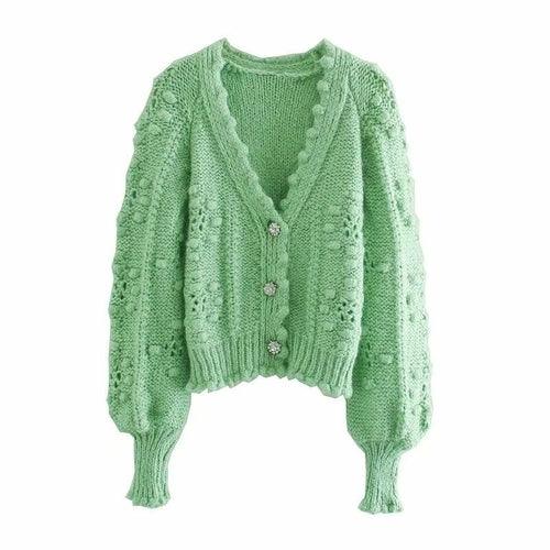 Sequined Knitted Oversized Green Cardigan Sweater - VirtuousWares:Global