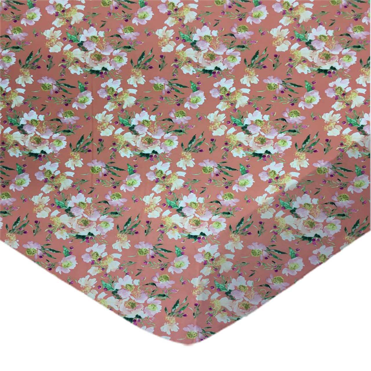SheetWorld Fitted Cradle Sheet - 100% Cotton Woven - Floral Coral, - VirtuousWares:Global