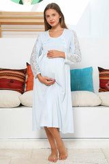 Shopymommy 55103 Elegance Lace Sleeves Maternity & Nursing Nightgown - VirtuousWares:Global