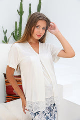 Shopymommy 55715 Bloom Lace Edge 3-Pieces Maternity & Nursing Pajamas - VirtuousWares:Global