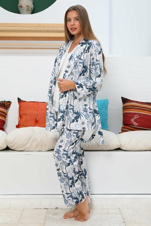 Shopymommy 55715 Bloom Lace Edge 3-Pieces Maternity & Nursing Pajamas - VirtuousWares:Global