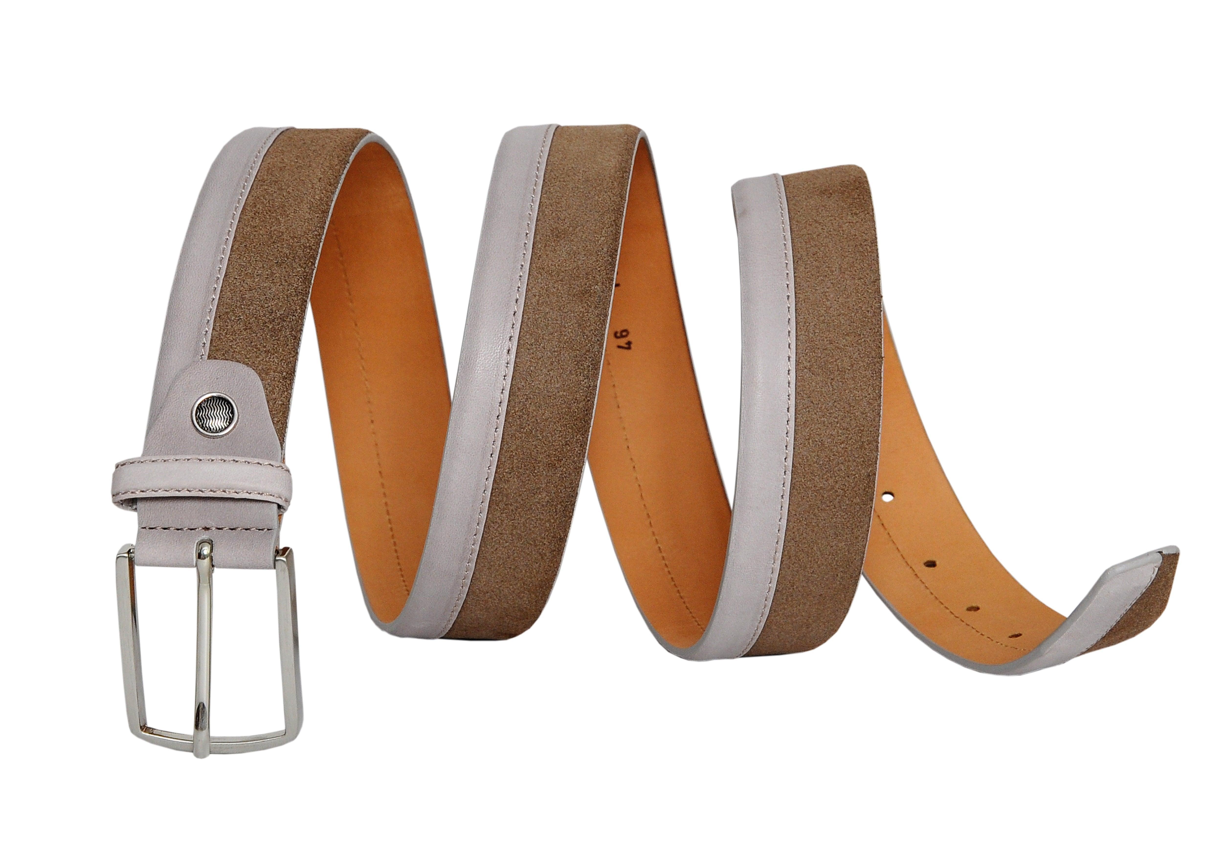 Siene Beige Leather Men Suede Belt - VirtuousWares:Global
