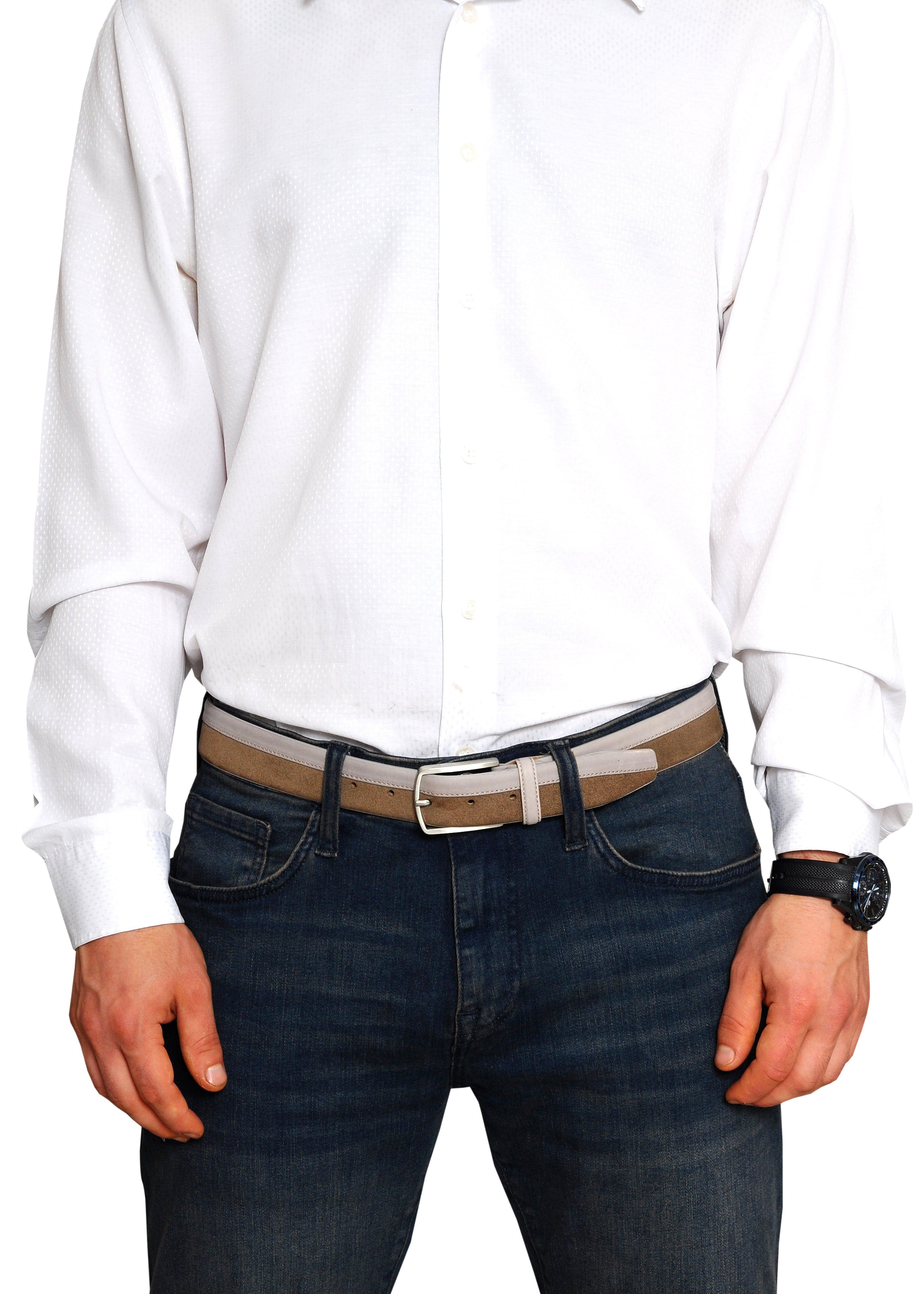 Siene Beige Leather Men Suede Belt - VirtuousWares:Global