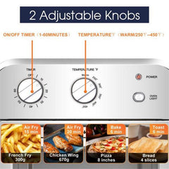 Silver Air Fryer Oven 4 Slice Toaster Airfryer Countertop Oven - VirtuousWares:Global