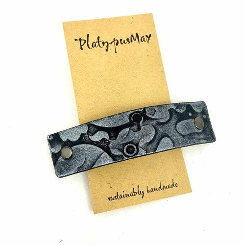 Silver Bicycle Gears Stamped Leather Hair Barrette - VirtuousWares:Global