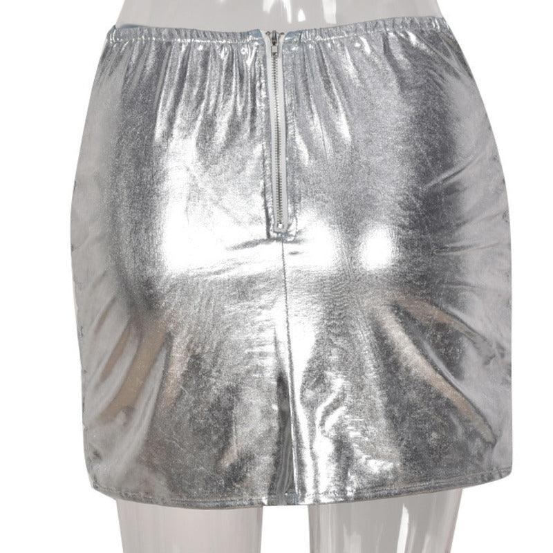 Silver Women's Puffer Skirt Metallic Shiny Solid Warm Quilted Mini - VirtuousWares:Global