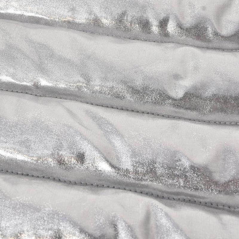 Silver Women's Puffer Skirt Metallic Shiny Solid Warm Quilted Mini - VirtuousWares:Global