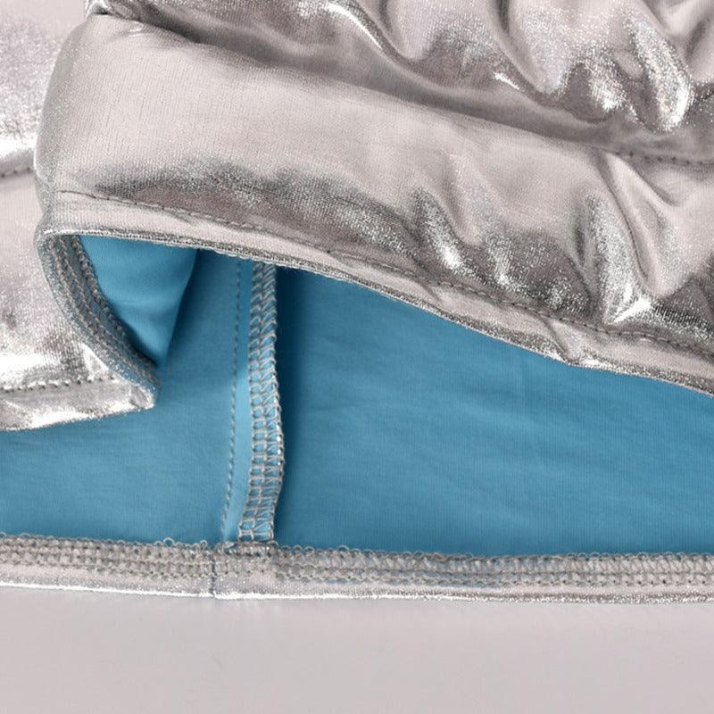 Silver Women's Puffer Skirt Metallic Shiny Solid Warm Quilted Mini - VirtuousWares:Global