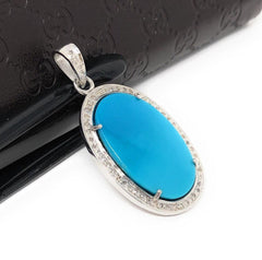 Sleeping Beauty Arizona Turquoise Pendant, Sterling Silver Diamond Pen - VirtuousWares:Global