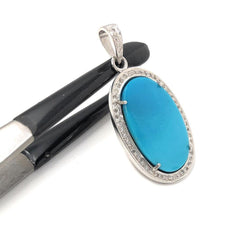 Sleeping Beauty Arizona Turquoise Pendant, Sterling Silver Diamond Pen - VirtuousWares:Global
