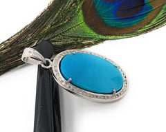 Sleeping Beauty Arizona Turquoise Pendant, Sterling Silver Diamond Pen - VirtuousWares:Global