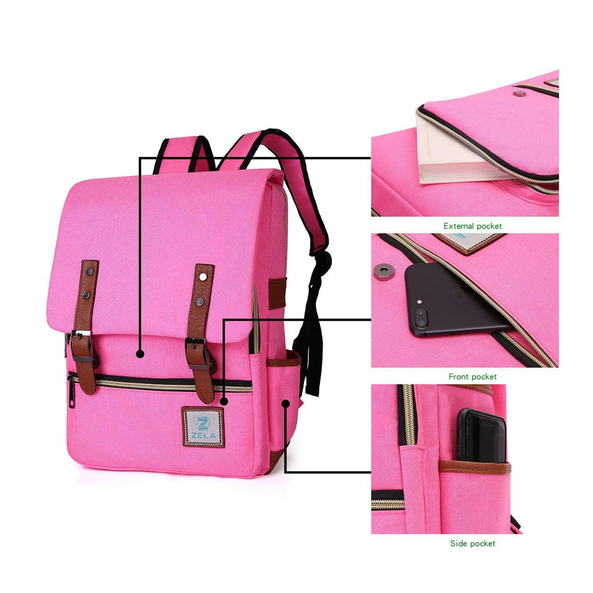 Slim Backpack College,School and Business Fits 15-inch Laptop-Hot Pink - VirtuousWares:Global