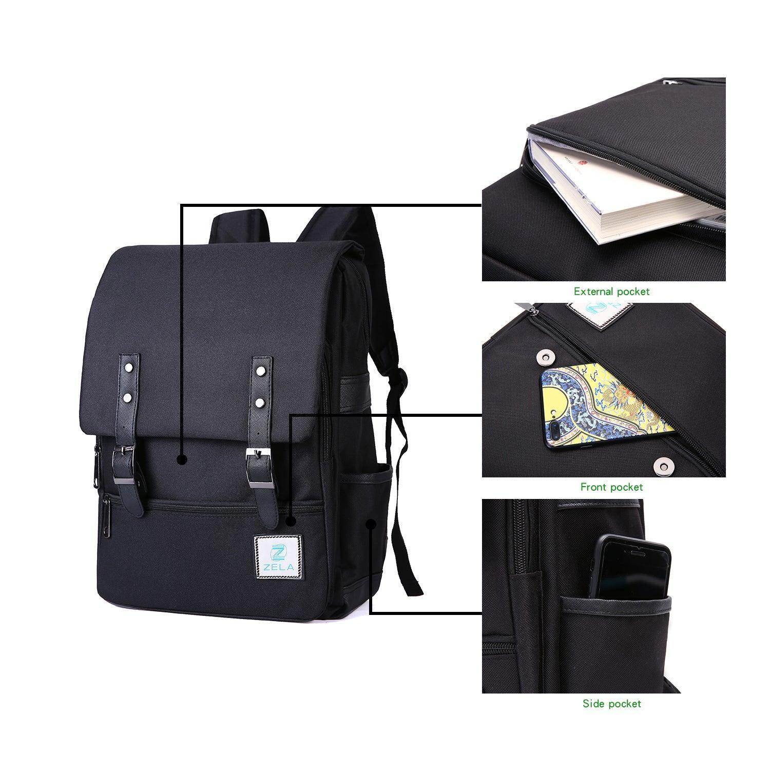 Slim Backpack,College, School & Business Fits 15-inch Laptop-All-Black - VirtuousWares:Global