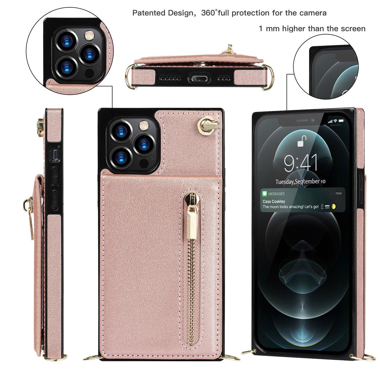 Slim Zipper Wallet Back Case for iPhone With Crossbody Strap - VirtuousWares:Global