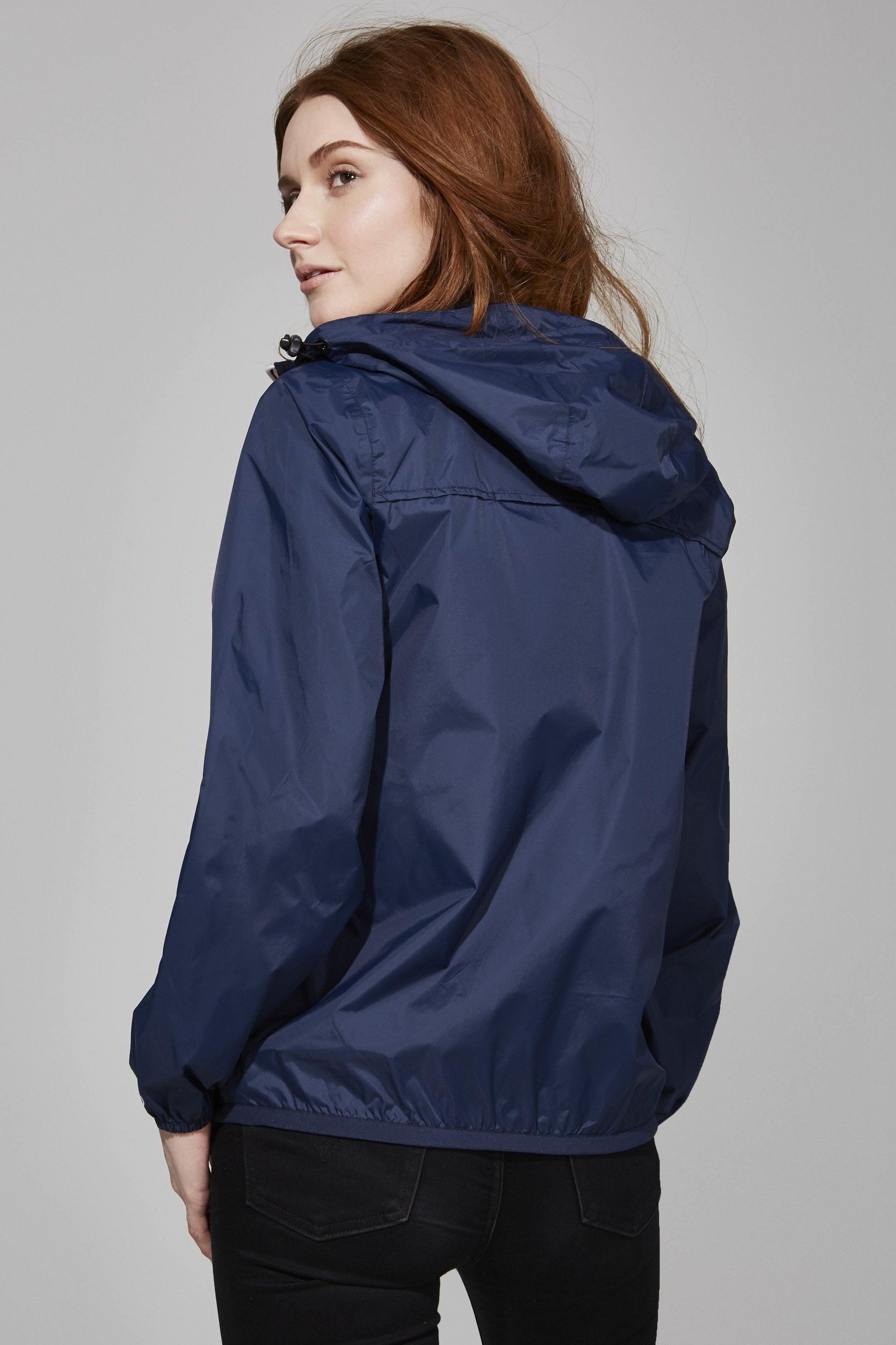 Sloane - Navy Full Zip Packable Rain Jacket - VirtuousWares:Global