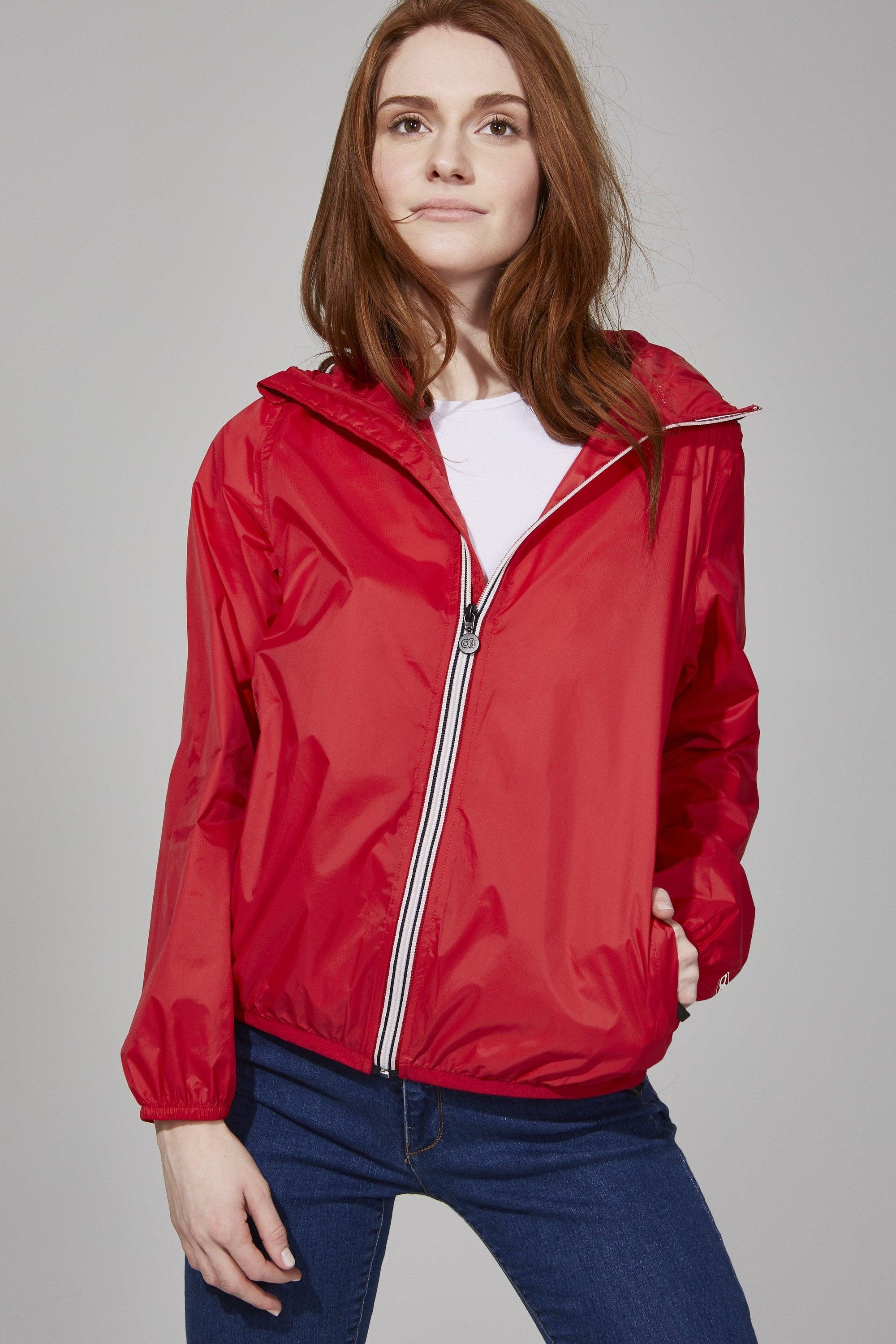 Sloane - Red Full Zip Packable Rain Jacket - VirtuousWares:Global