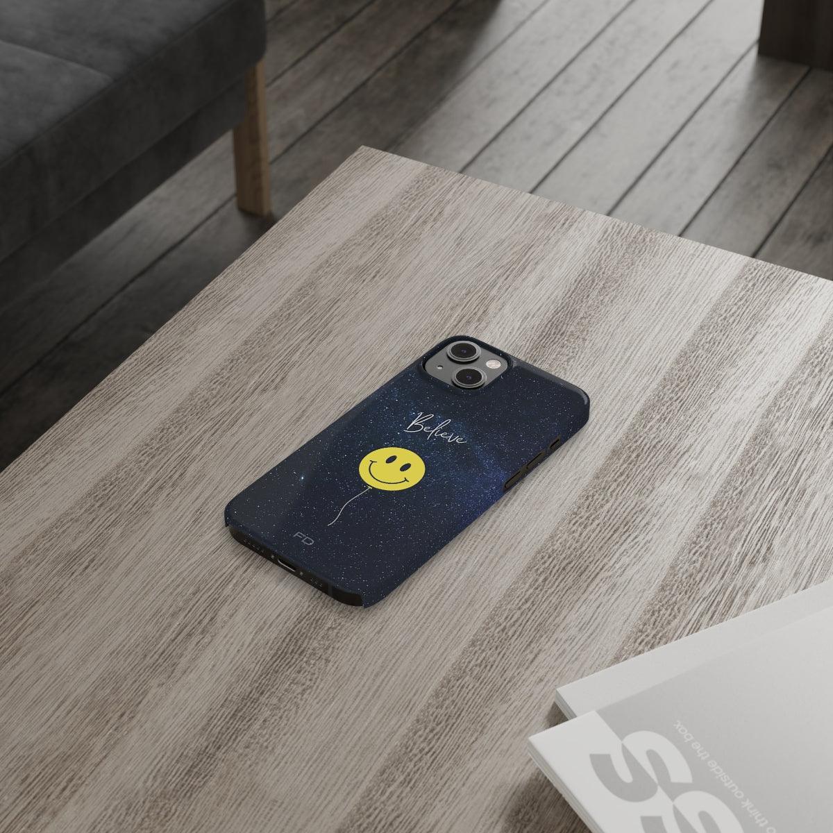 Smiley Face in Space Believe Slim Case for iPhone 14 Series - VirtuousWares:Global