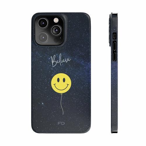 Smiley Face in Space Believe Slim Case for iPhone 14 Series - VirtuousWares:Global