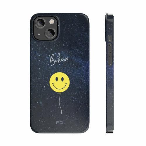 Smiley Face in Space Believe Slim Case for iPhone 14 Series - VirtuousWares:Global
