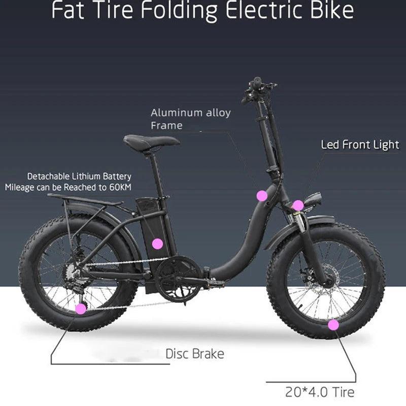 Smlro E-Bike Riding E7 48V 13Ah Mountain Bike Fat Tyre Folding Ebike - VirtuousWares:Global