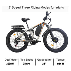 SMLRO V3 Electric Bike 2000W 48V 22.4AH Fat Tire Bike 26 Inch Mountain - VirtuousWares:Global