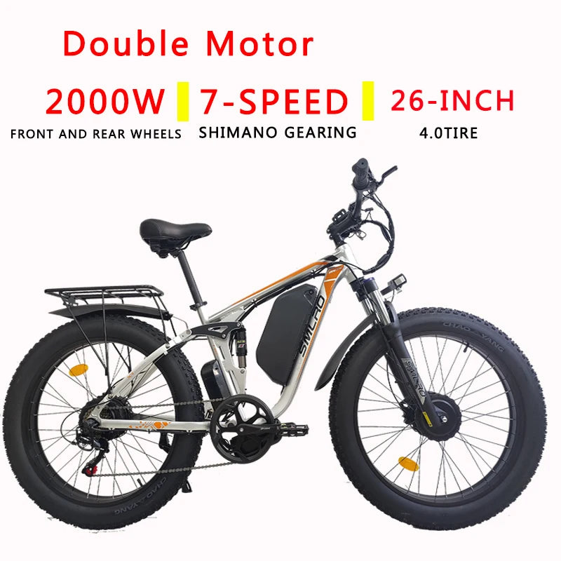 SMLRO V3 Electric Bike 2000W 48V 22.4AH Fat Tire Bike 26 Inch Mountain - VirtuousWares:Global