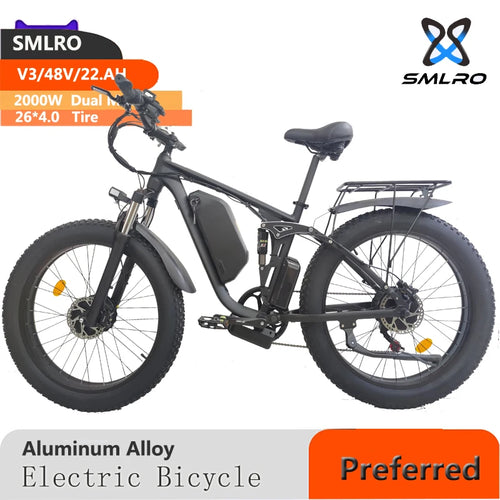 SMLRO V3 Electric Bike 2000W 48V 22.4AH Fat Tire Bike 26 Inch Mountain - VirtuousWares:Global