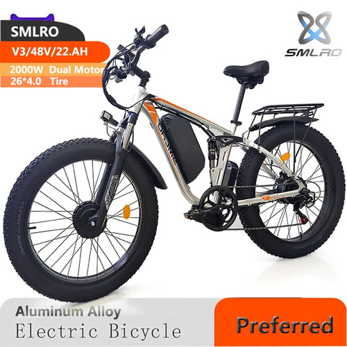 SMLRO V3 Electric Bike 2000W 48V 22.4AH Fat Tire Bike 26 Inch Mountain - VirtuousWares:Global