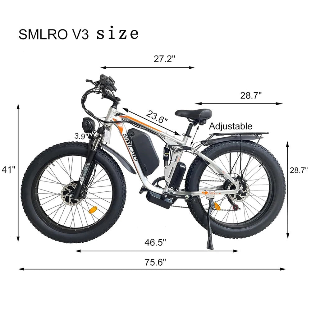 SMLRO V3 Fat Bike 26 Inch Mountain EBike Electric Men's Bicycles - VirtuousWares:Global