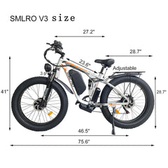 SMLRO V3 Fat Bike 26 Inch Mountain EBike Electric Men's Bicycles - VirtuousWares:Global