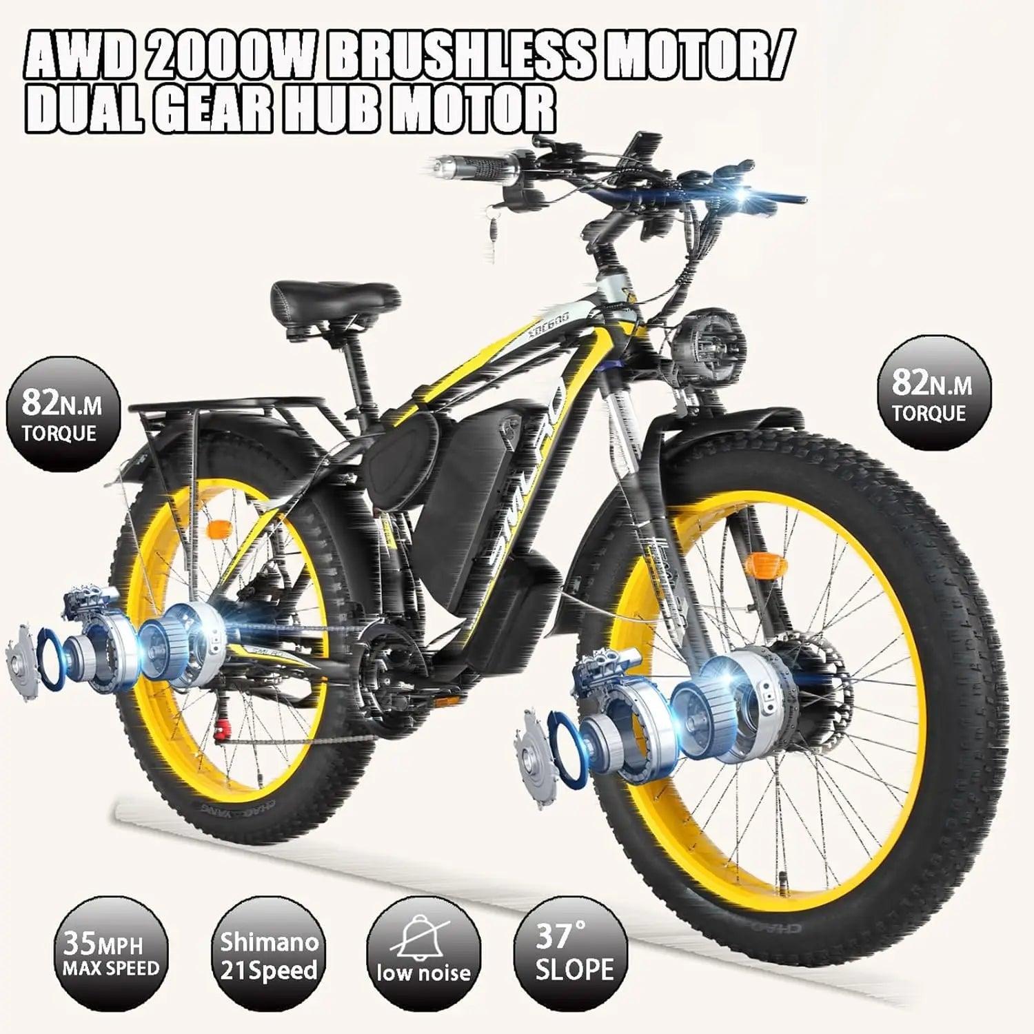 Smlro XDC600 Pro Electric Fat Tire Bike 48V 26 Inch 2000W Double Motor - VirtuousWares:Global