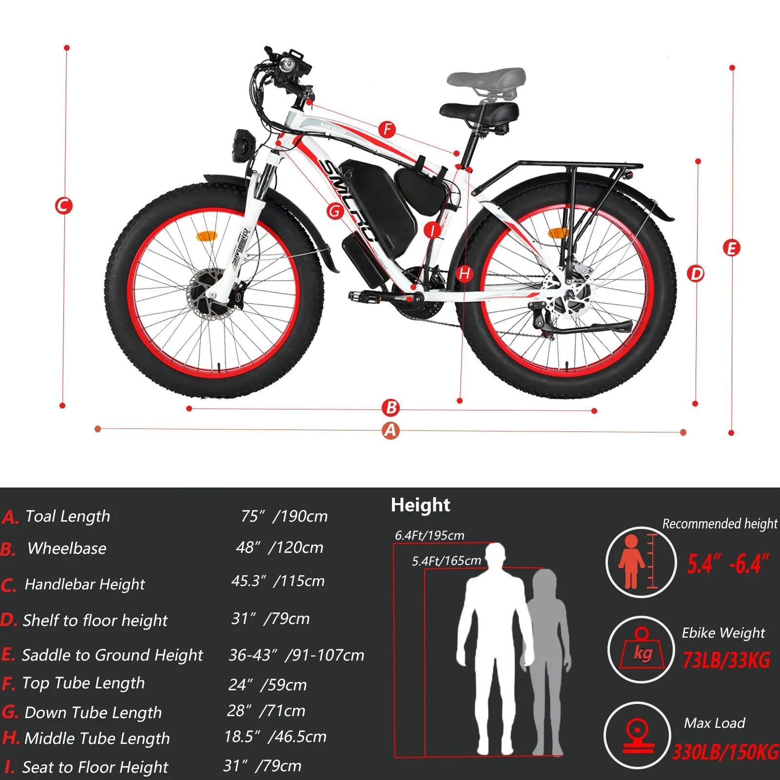 Smlro XDC600 Pro Electric Fat Tire Bike 48V 26 Inch 2000W Double Motor - VirtuousWares:Global