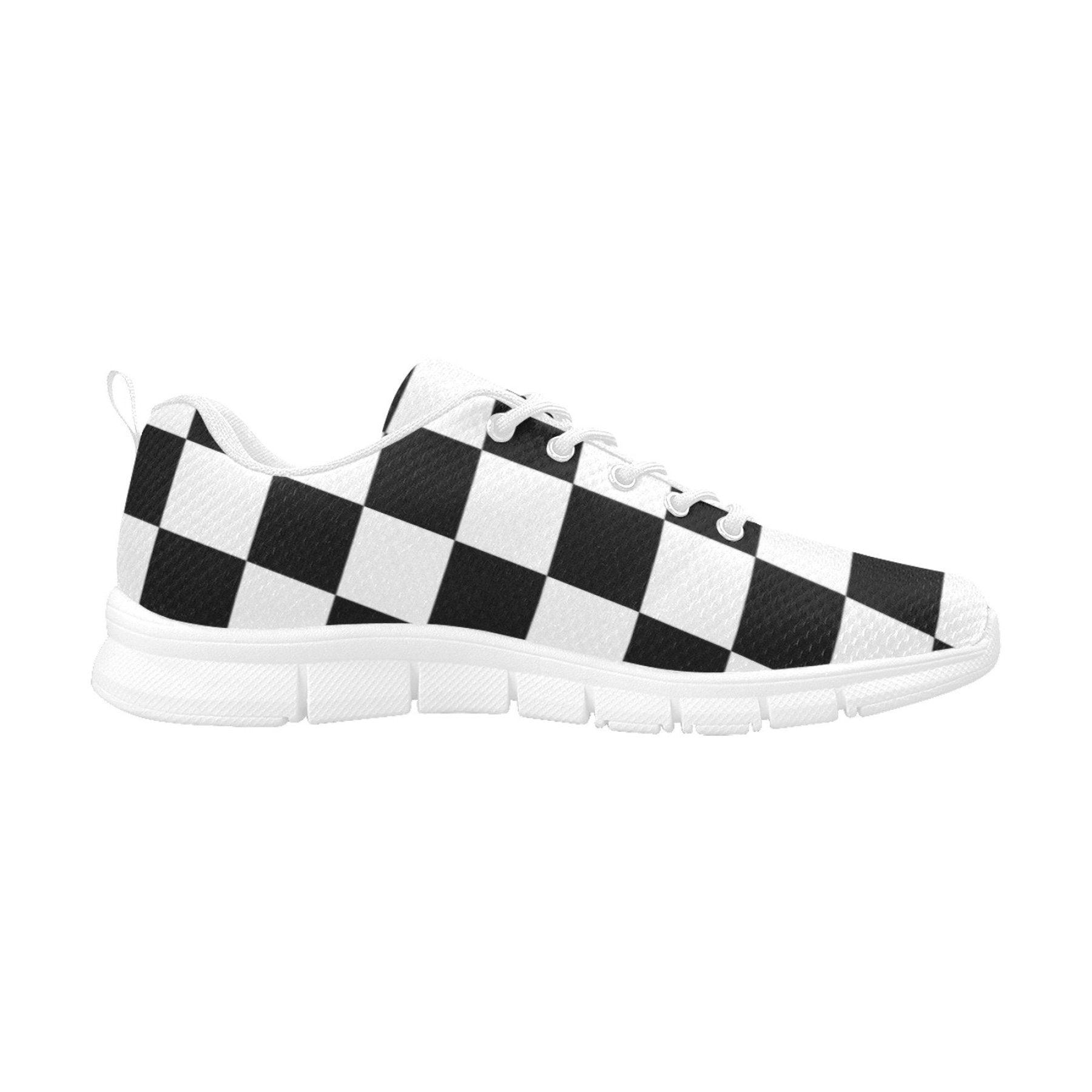 Sneakers For Women, Black And White Plaid Checker Print - Running - VirtuousWares:Global