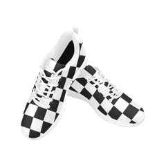 Sneakers For Women, Black And White Plaid Checker Print - Running - VirtuousWares:Global